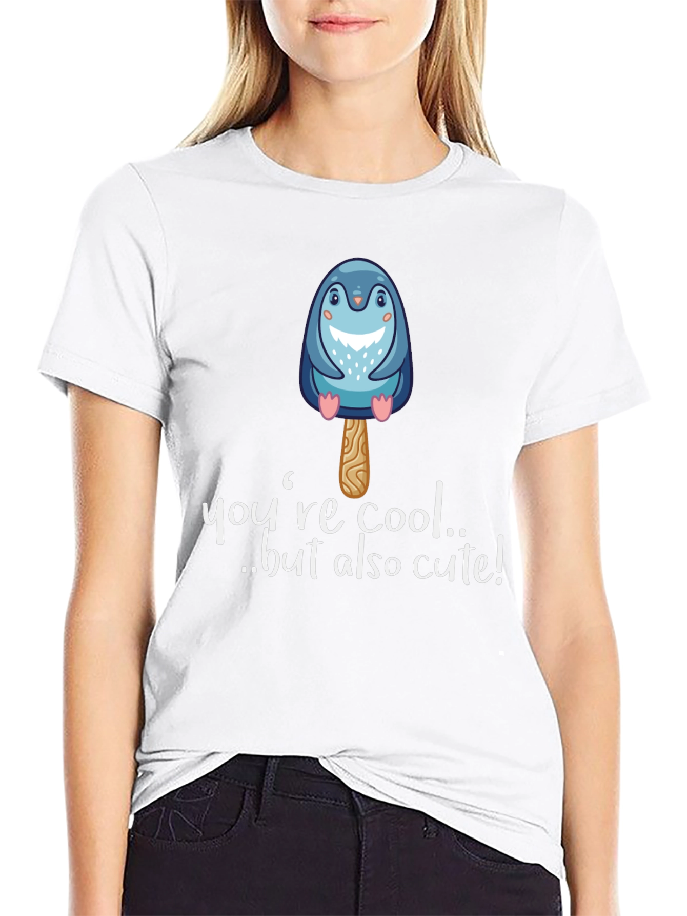 Black Cute Penguin Popsicle Graphic Black T-Shirt view 9