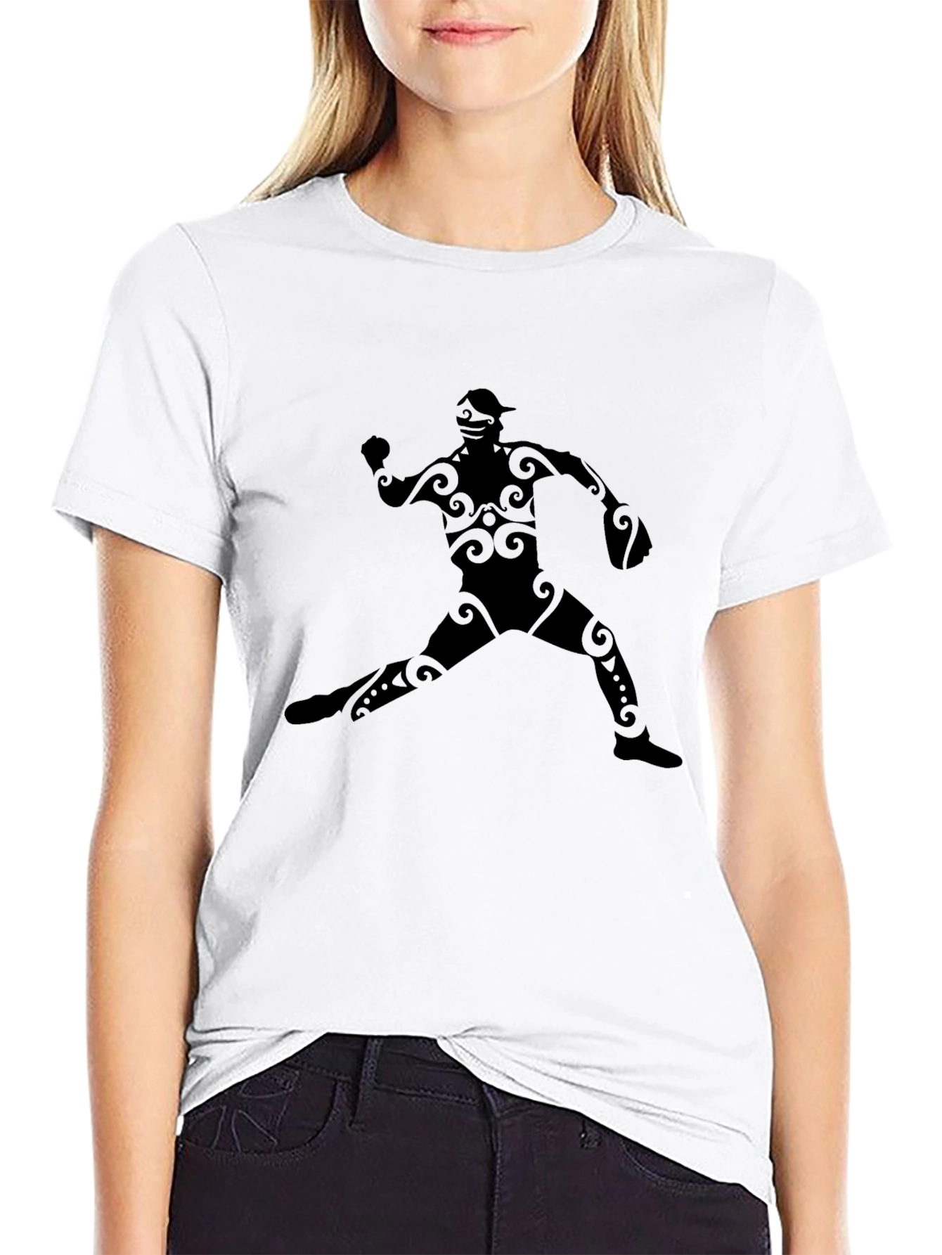Black Tribal Baseball Player Graphic Tee - Black view 9