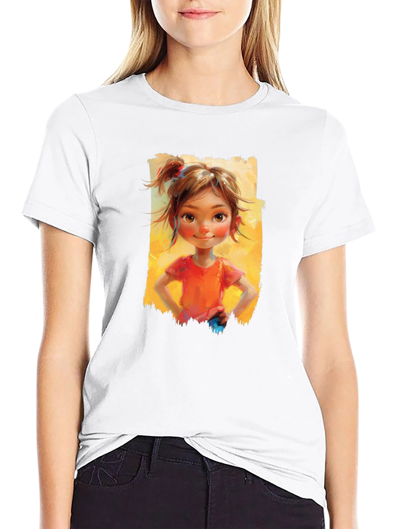 Black Girl Portrait Graphic Tee - Black Cotton Casual Top view 9
