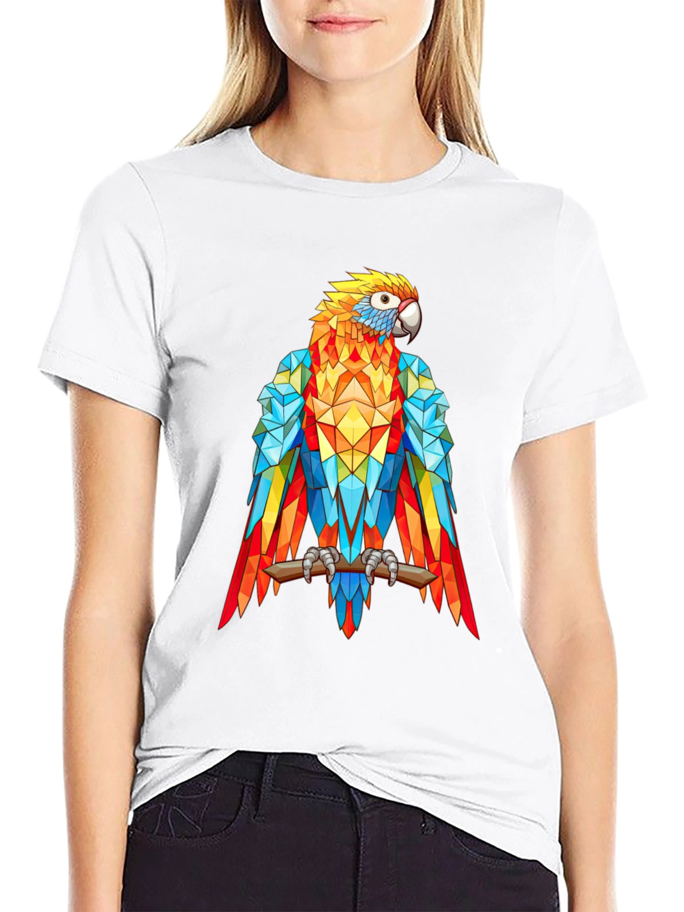 Black Geometric Parrot Graphic Print T-Shirt - Black view 9