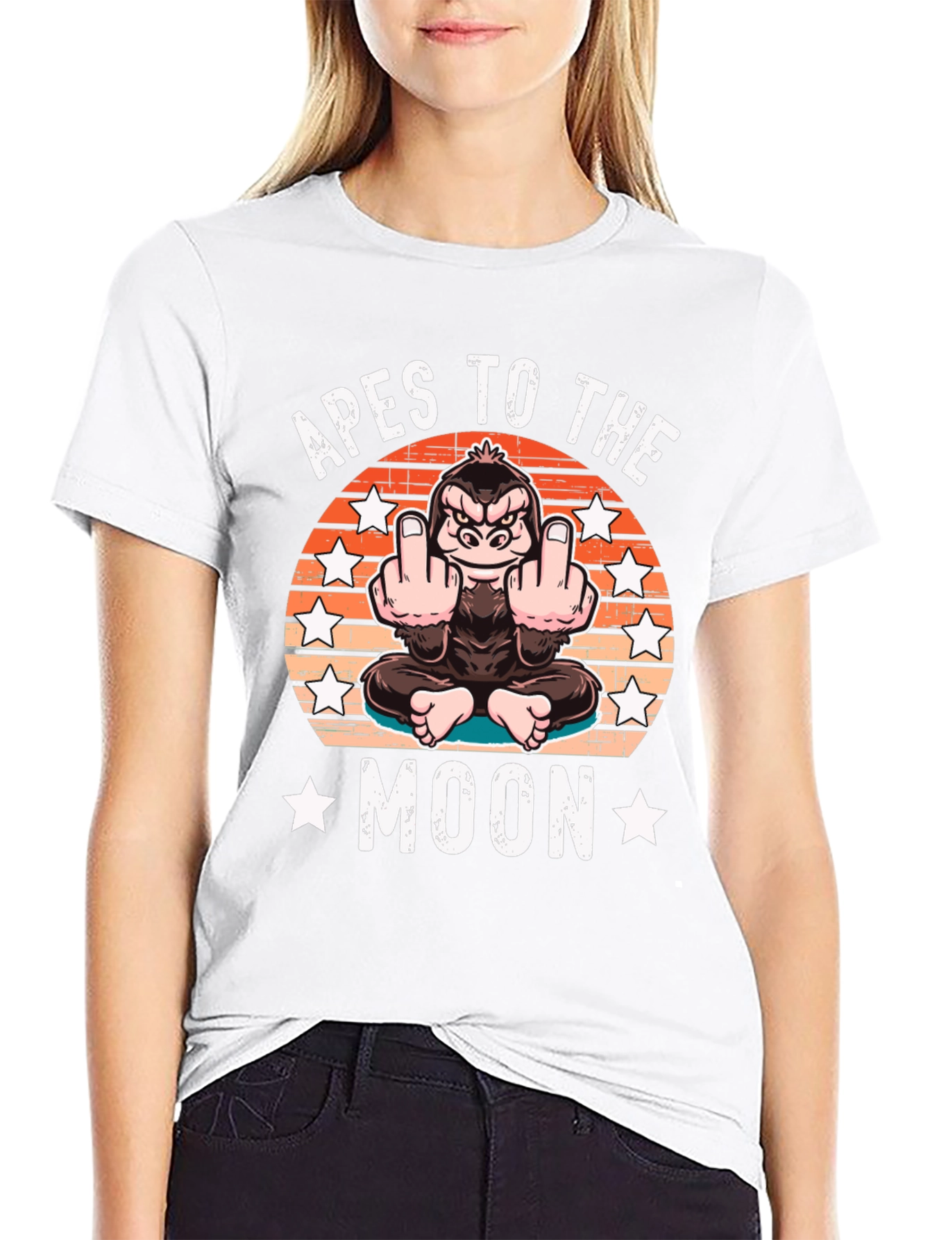 Black Apes to the Moon Funny Graphic T-Shirt view 9