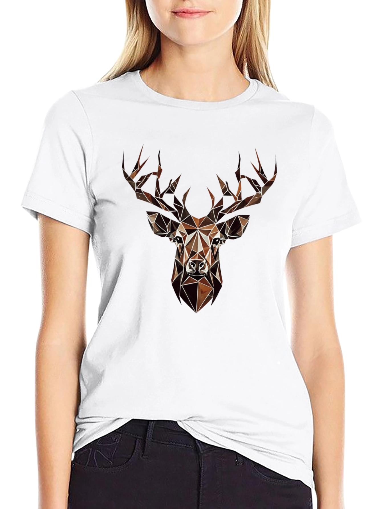 Black Geometric Deer Graphic Tee - Modern Animal Print Shirt view 9