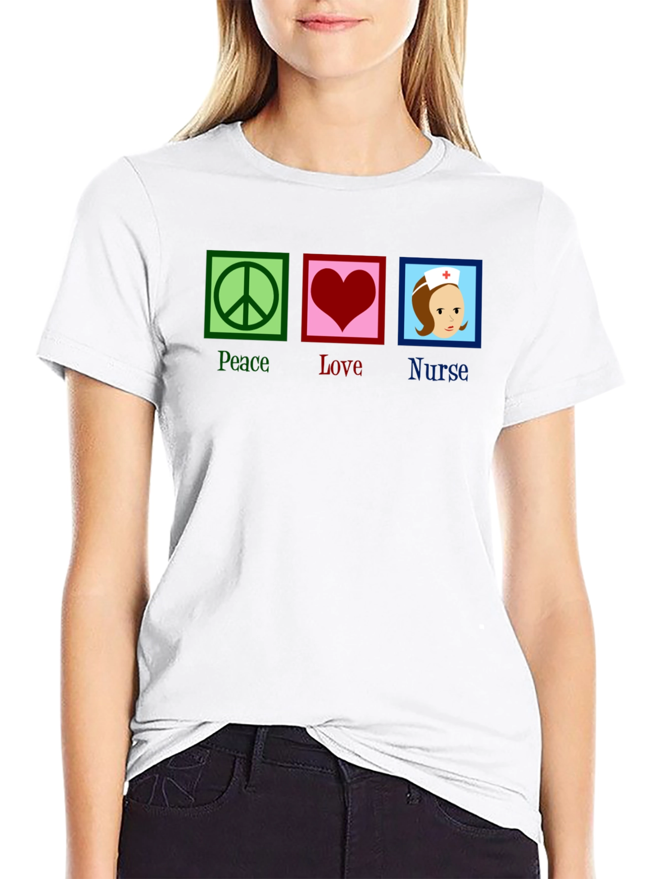 Black Peace Love Nurse T-Shirt - Black Cotton Tee view 9
