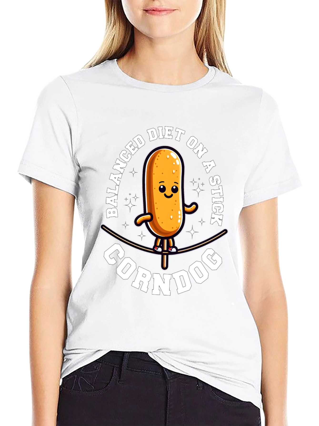 Black Funny Balanced Diet Corn Dog Graphic Tee view 9