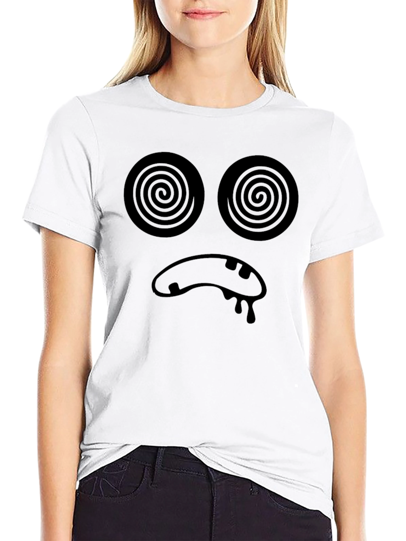 Black Hypnotic Face Graphic T-Shirt - Black Crew Neck view 9