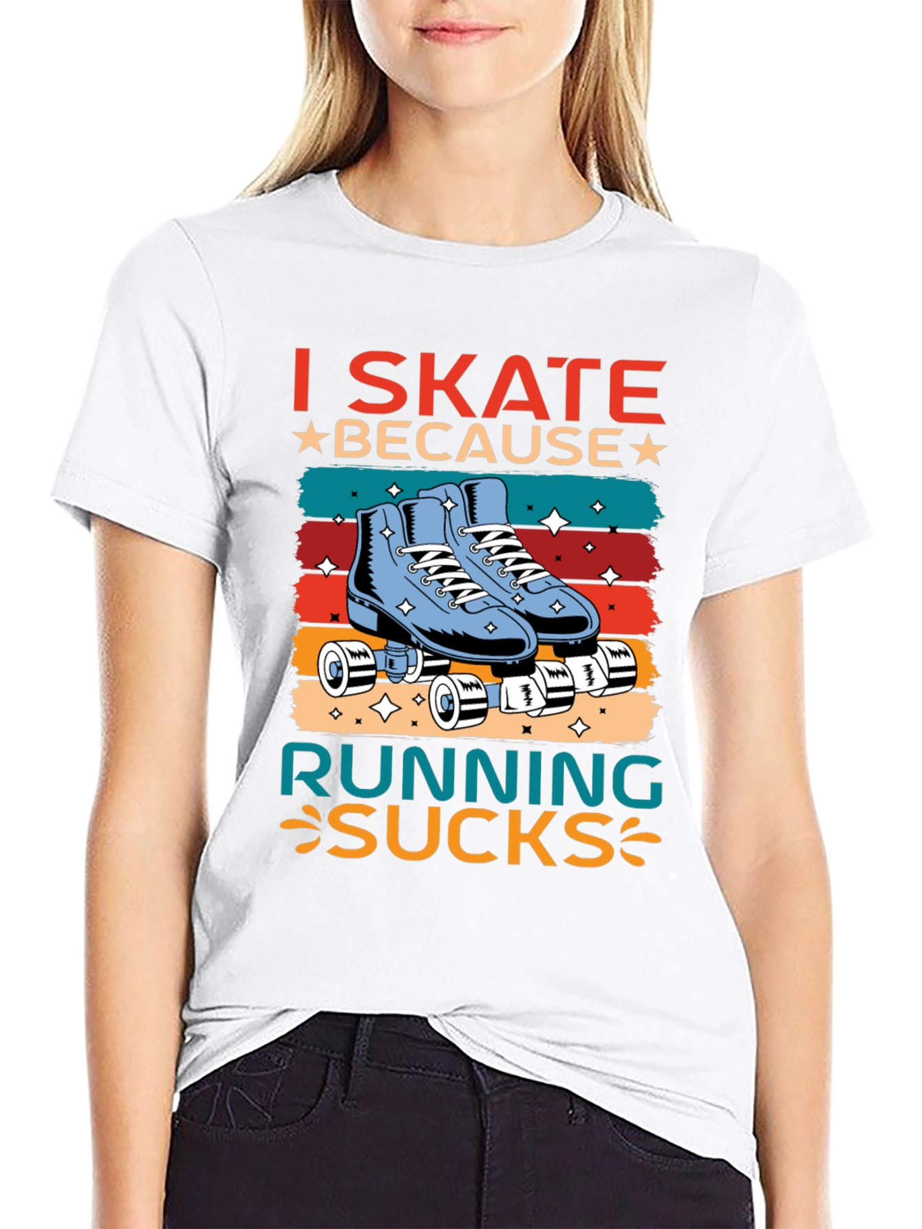 Black I Skate Because Running Sucks T-Shirt view 9