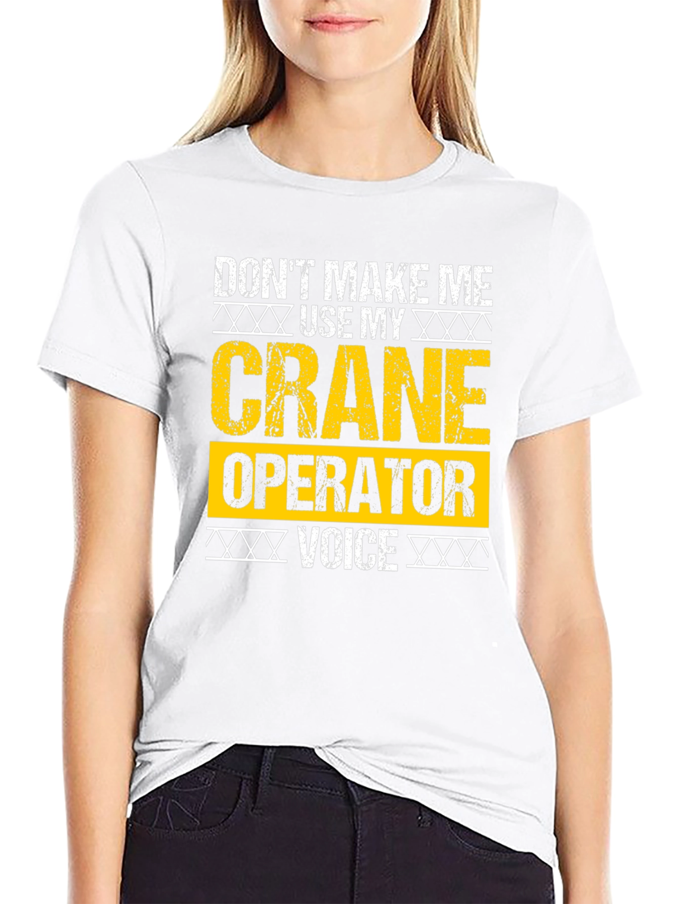 Black Crane Operator T-Shirt - Funny Voice Warning view 9
