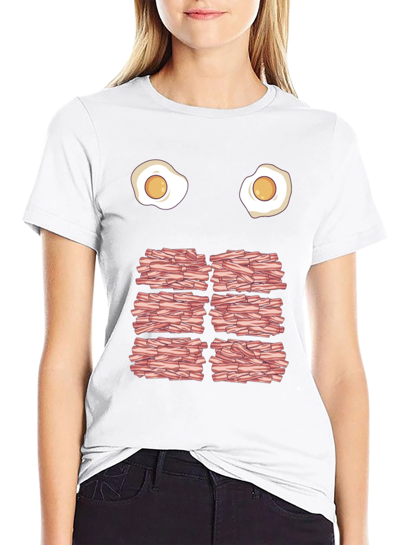Black Funny Eggs and Bacon Graphic T-Shirt view 9
