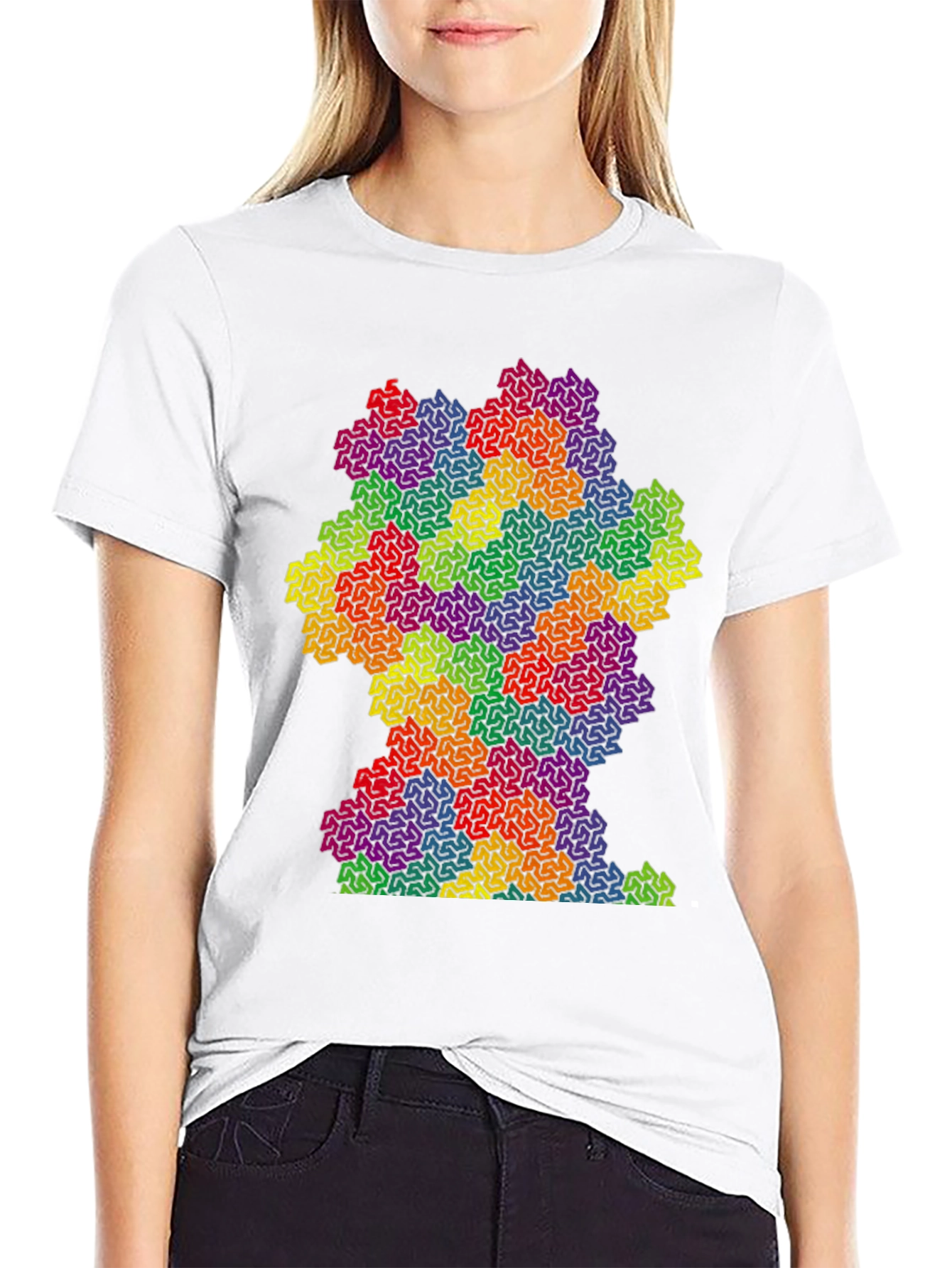 Black Colorful Fractal Pattern Graphic T-Shirt view 9
