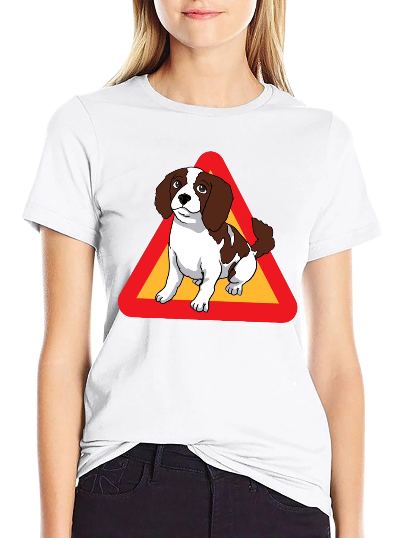 Black Dog Warning Sign Graphic Tee - Black Cotton T-Shirt view 9