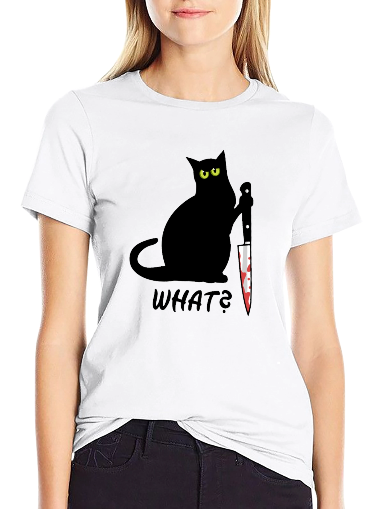 Black Black Cat What? Bloody Knife Graphic Tee view 9