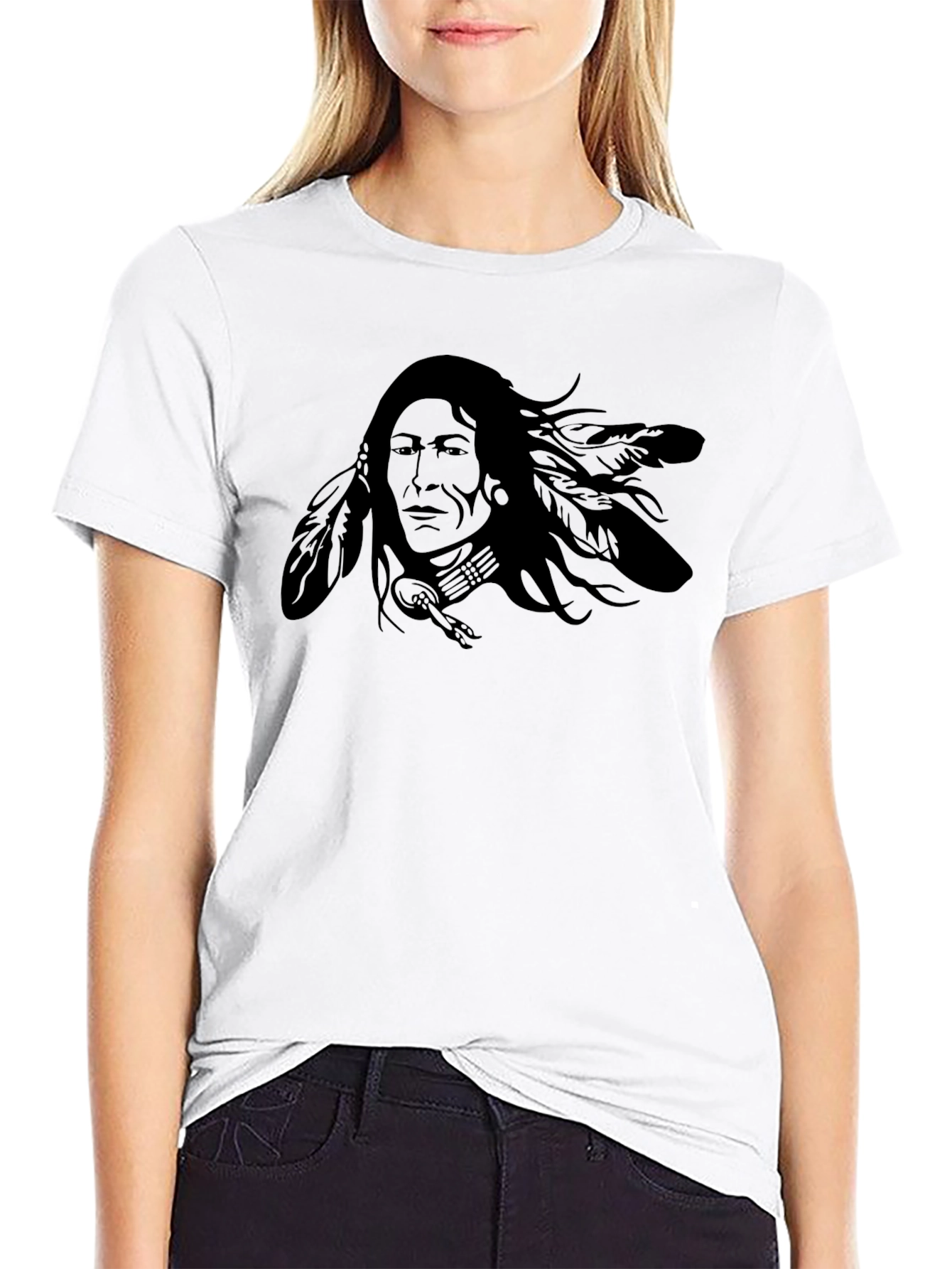 Black Black T-Shirt with Native American Chief Design view 9