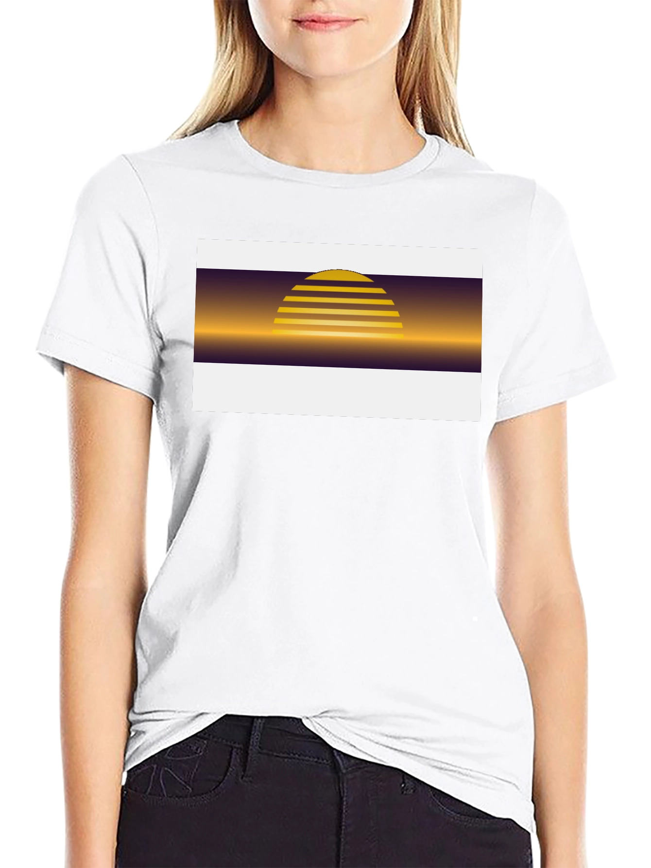 Black Retro Sunset Graphic Tee - Black Cotton Blend view 9