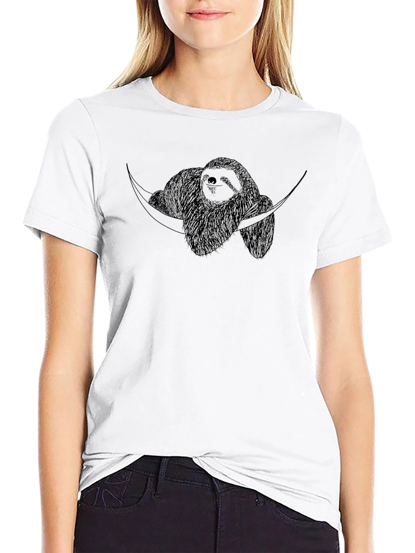 Black Sloth Hammock Graphic T-Shirt - Relaxed Style view 9