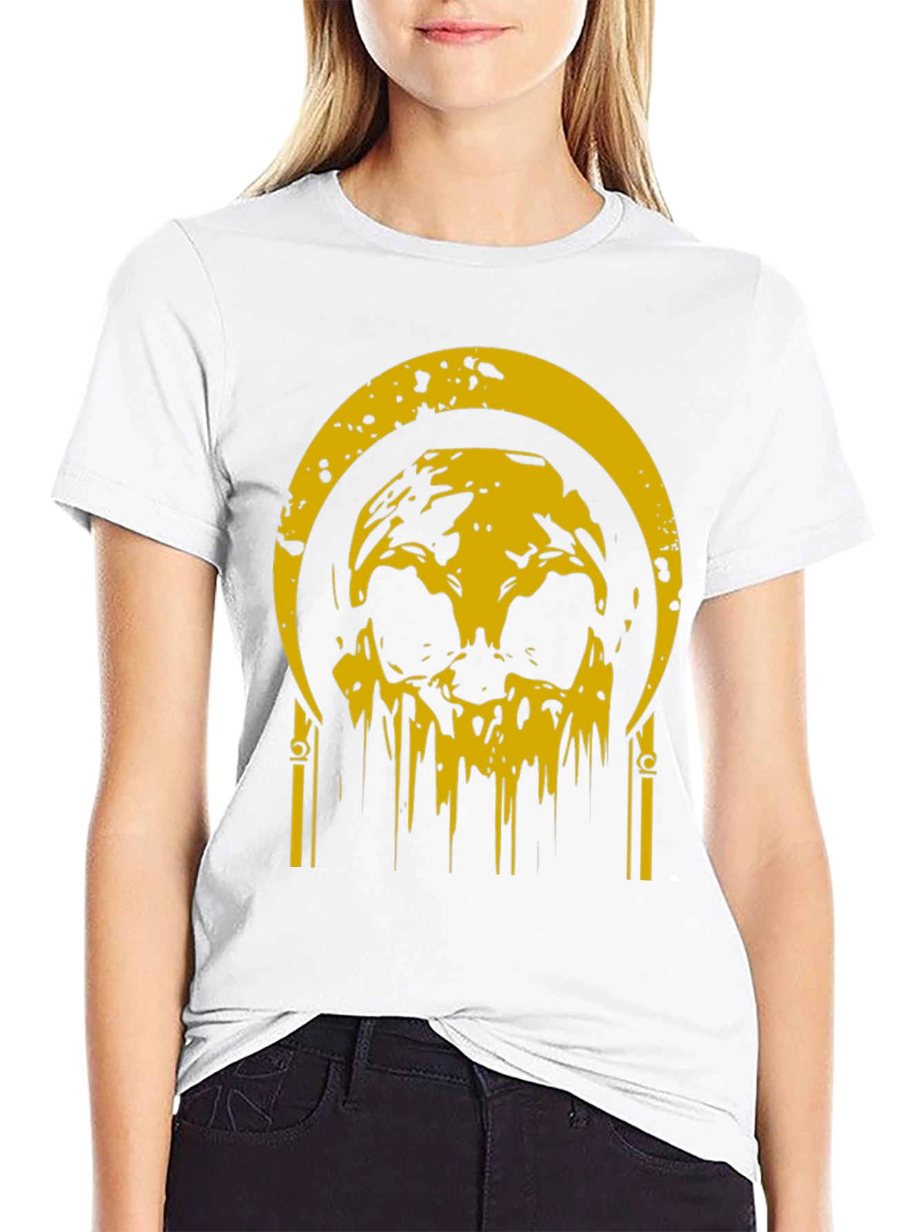 Black Black T-Shirt with Golden Skull Graphic view 9