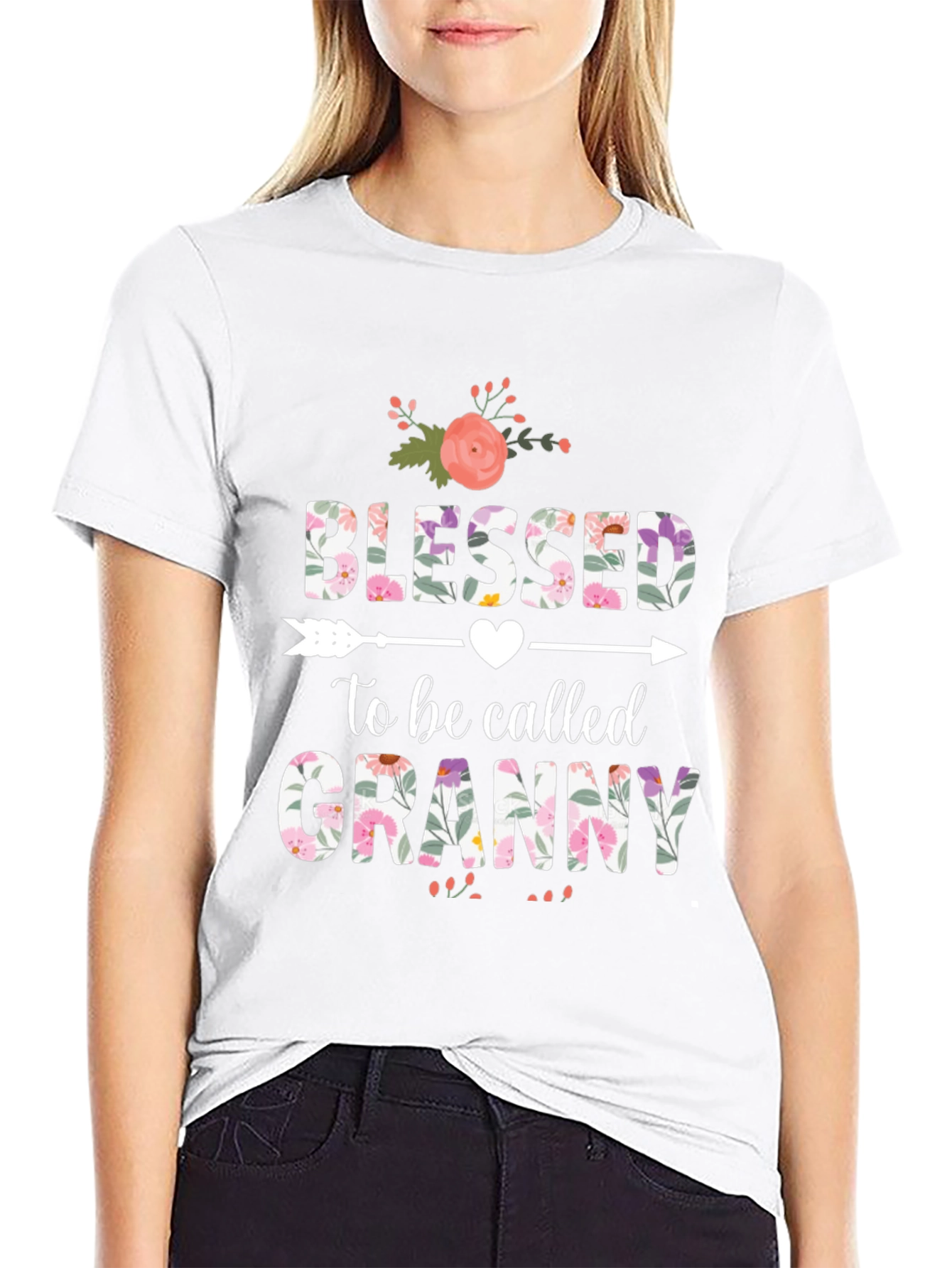 Black Blessed to be Called Granny T-Shirt Floral Design view 9