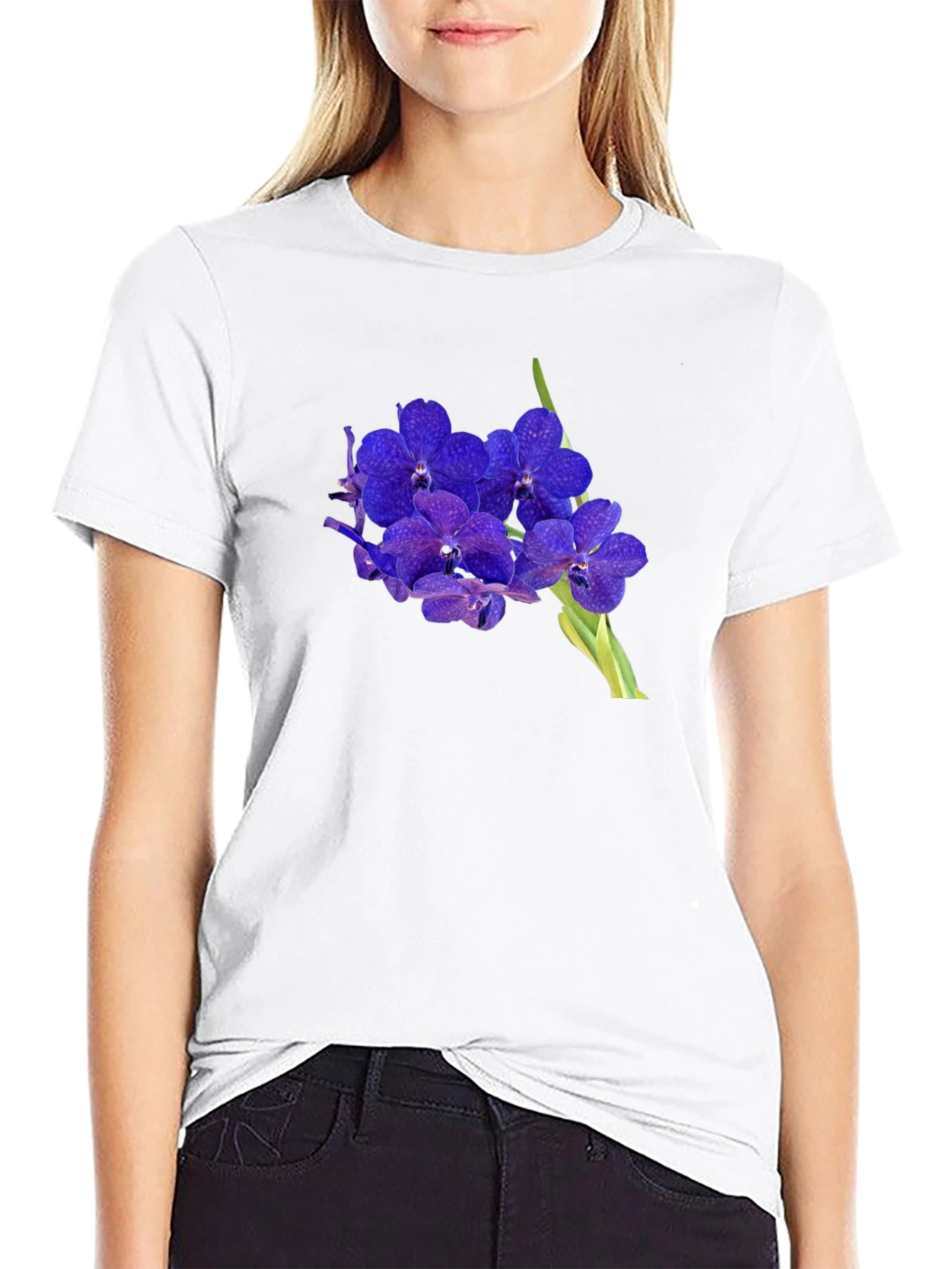 Black Floral Graphic Tee - Stylish Orchid Design view 9