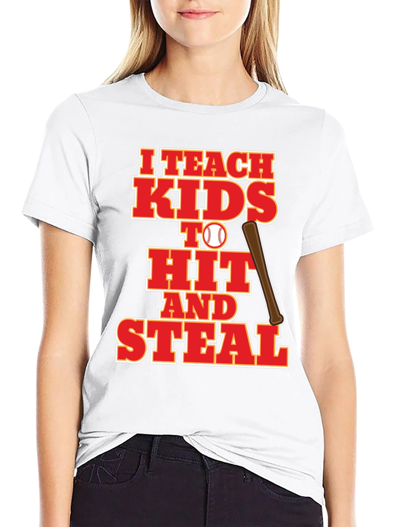 Black I Teach Kids to Hit and Steal Baseball T-Shirt view 9