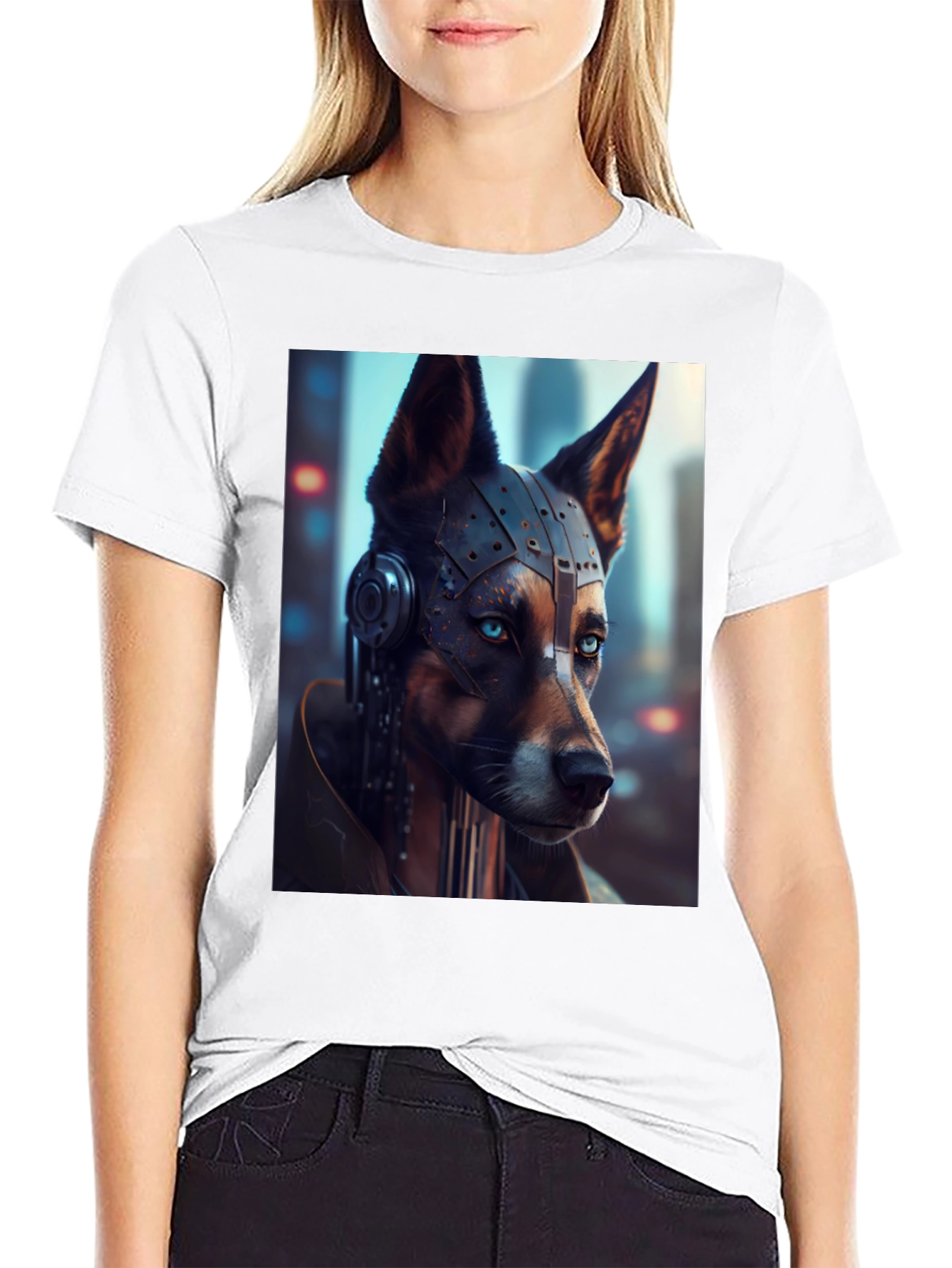 Black Cyberpunk Dog Graphic T-Shirt view 9
