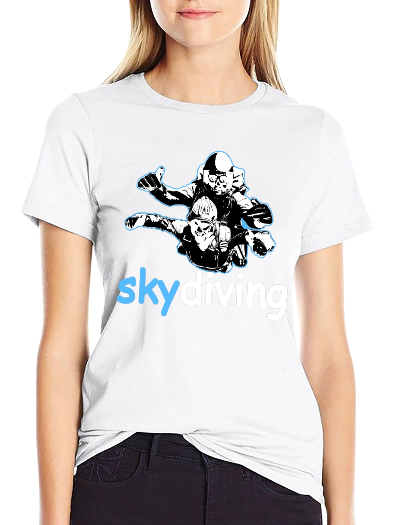 Black Skydiving T-Shirt: Tandem Jump Graphic Tee - Black view 9