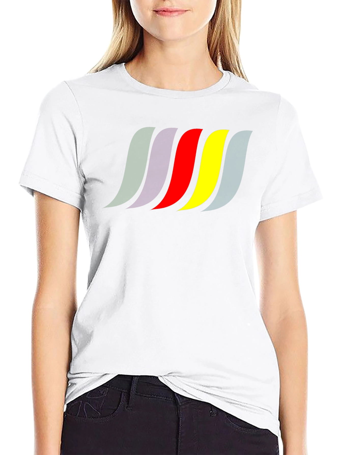 Black Men's Black T-Shirt with Retro Color Wave Design view 9