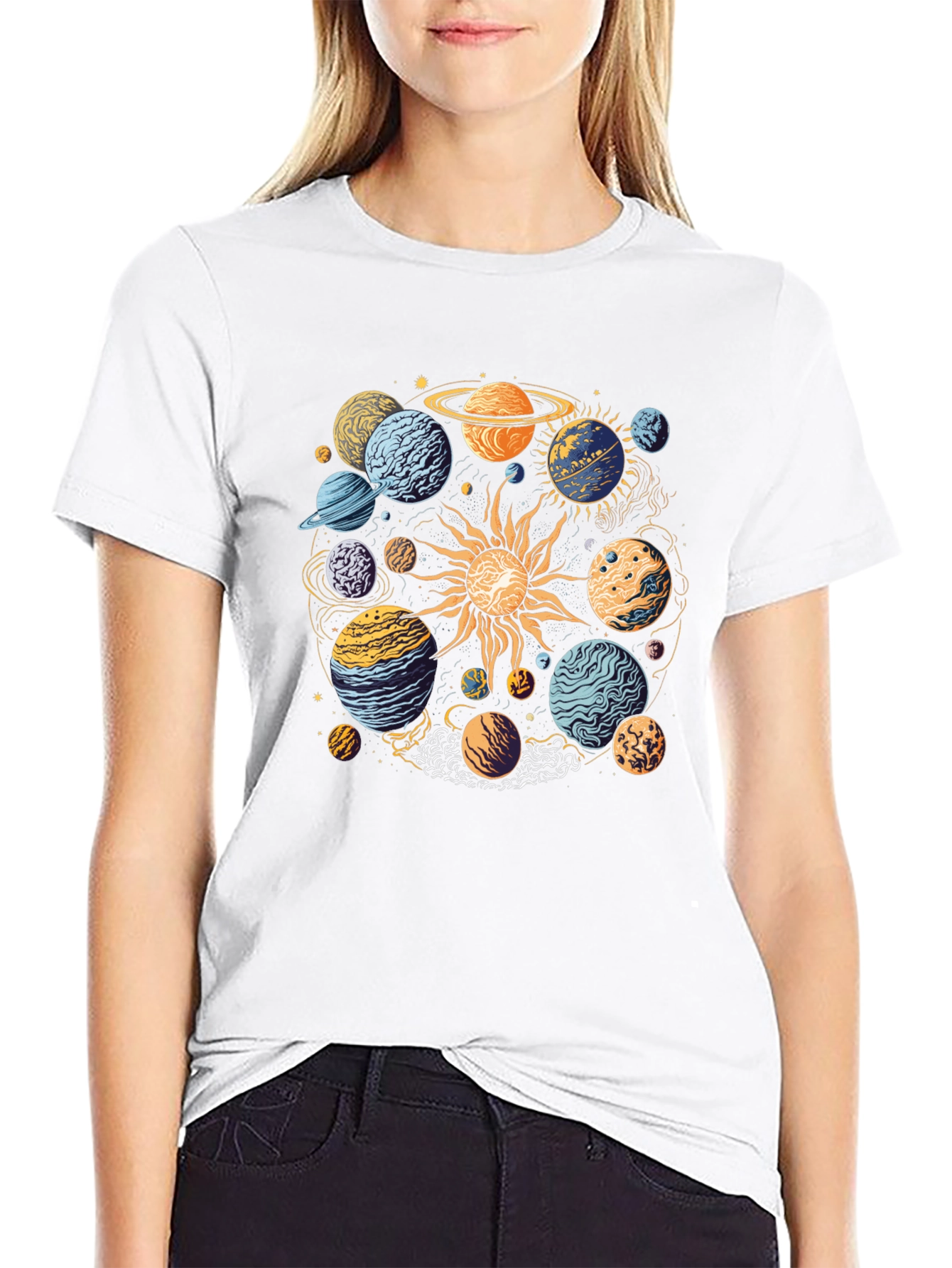 Black Planetary System Graphic T-Shirt - Black Cotton Tee view 9