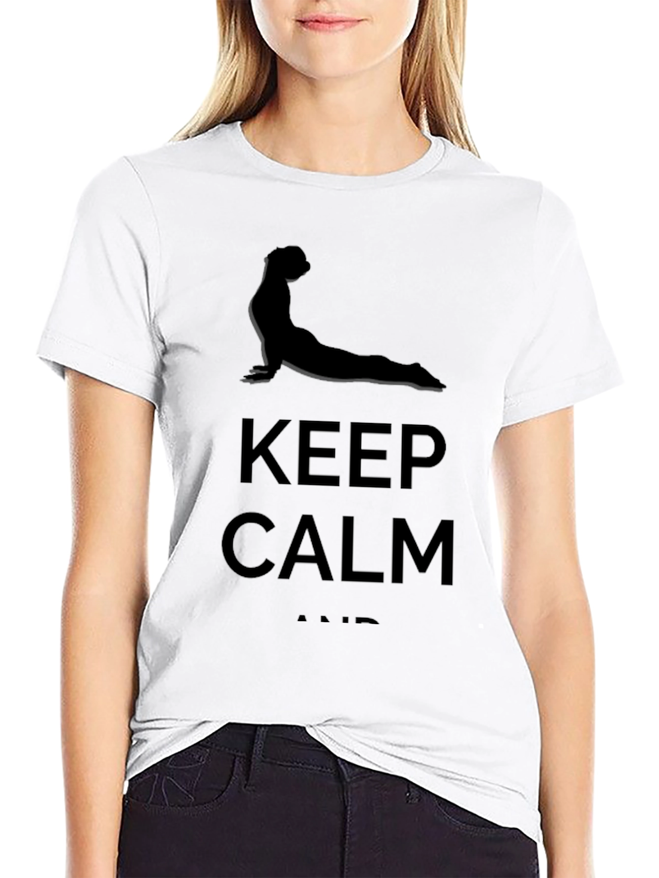 Black Keep Calm Yoga Graphic T-Shirt view 9