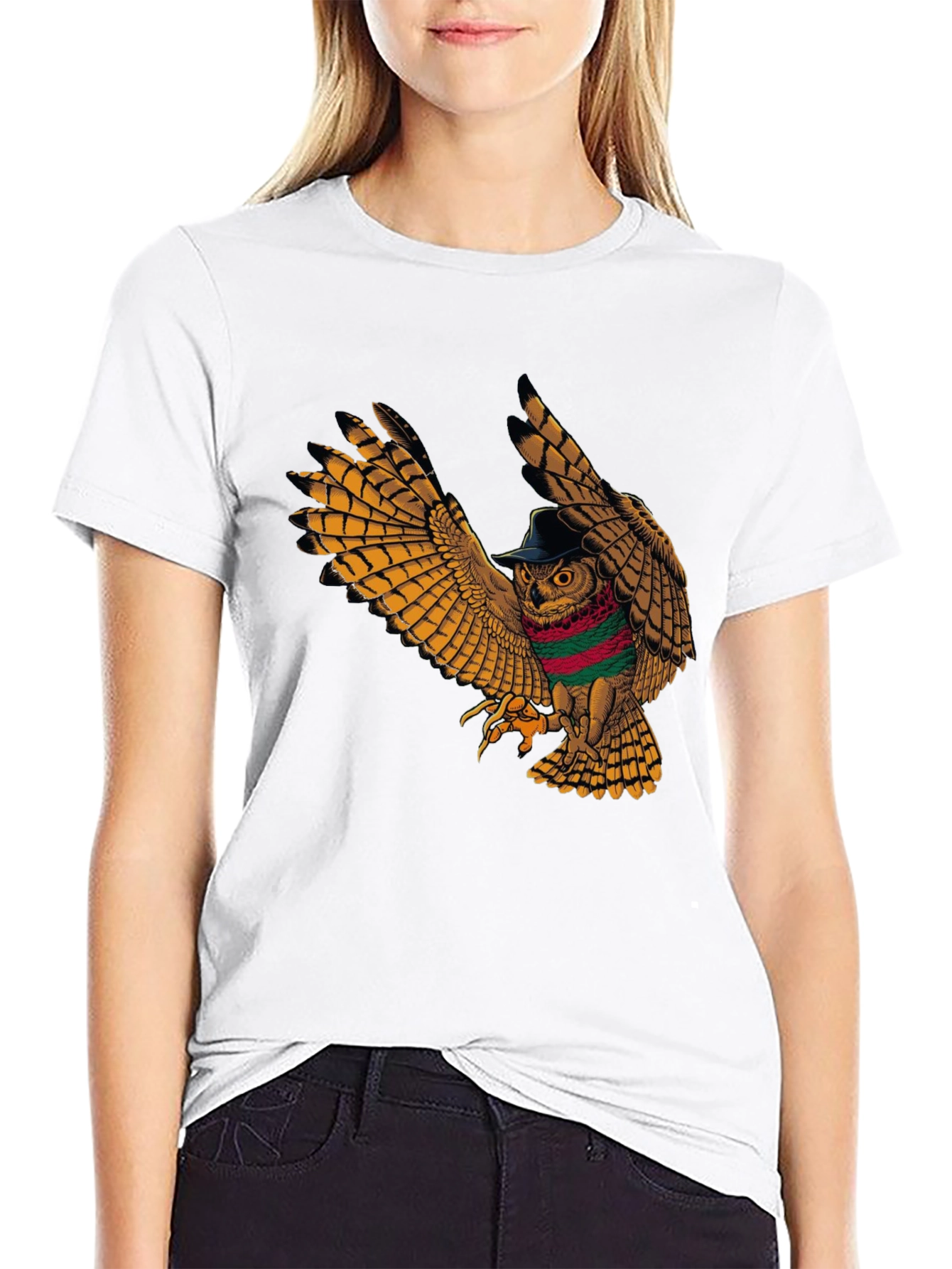 Black Owl in Hat Graphic Tee - Unique Print view 9