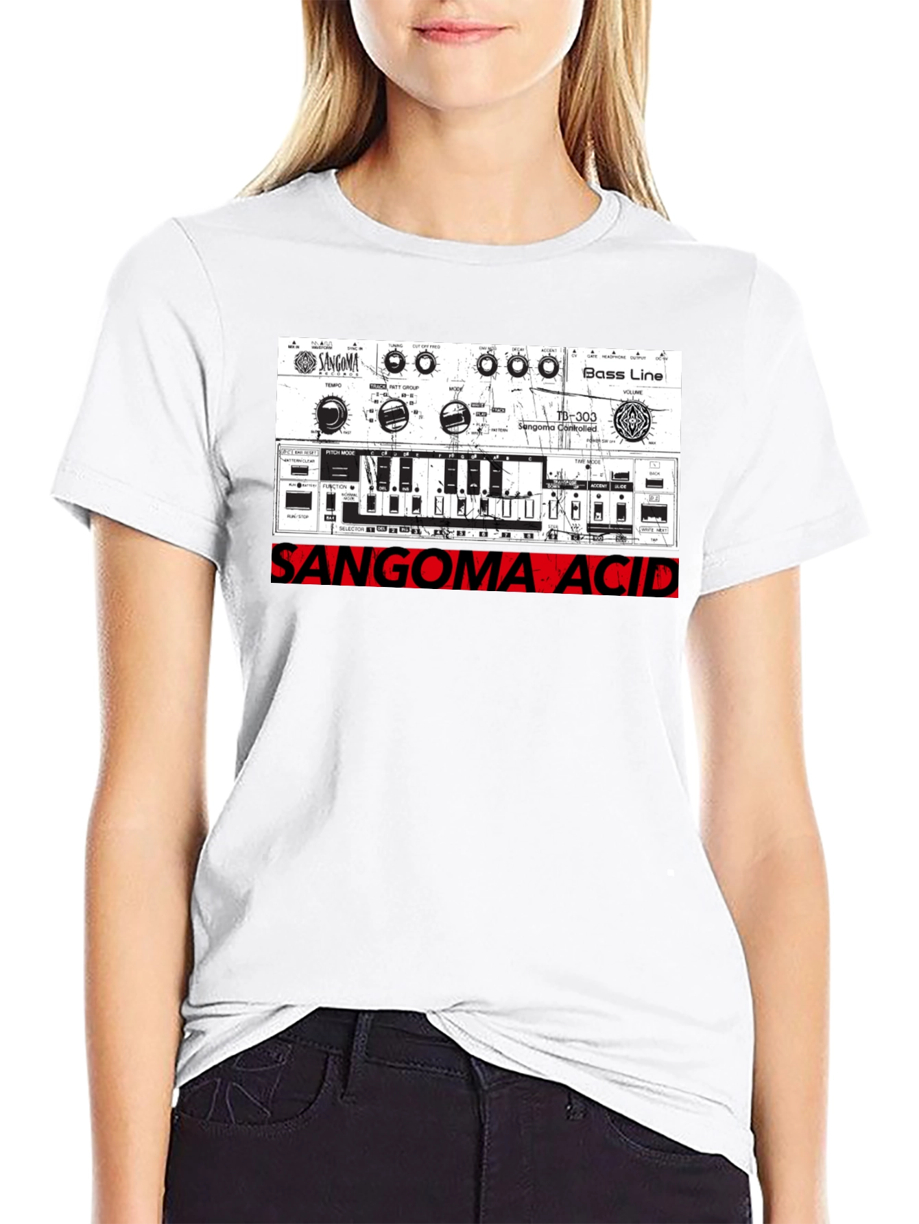 Black Sangoma Acid Music Synth Graphic Tee view 9