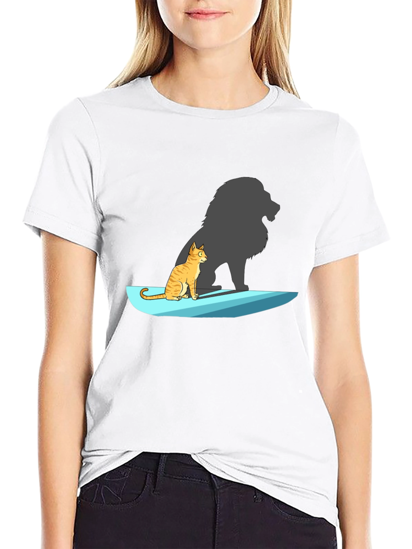 Black Cat with Lion Shadow T-Shirt - Unique Graphic Tee view 9