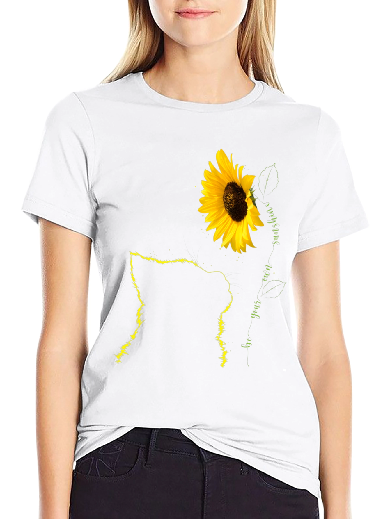 Black Sunflower Cat Lover Black T-Shirt view 9