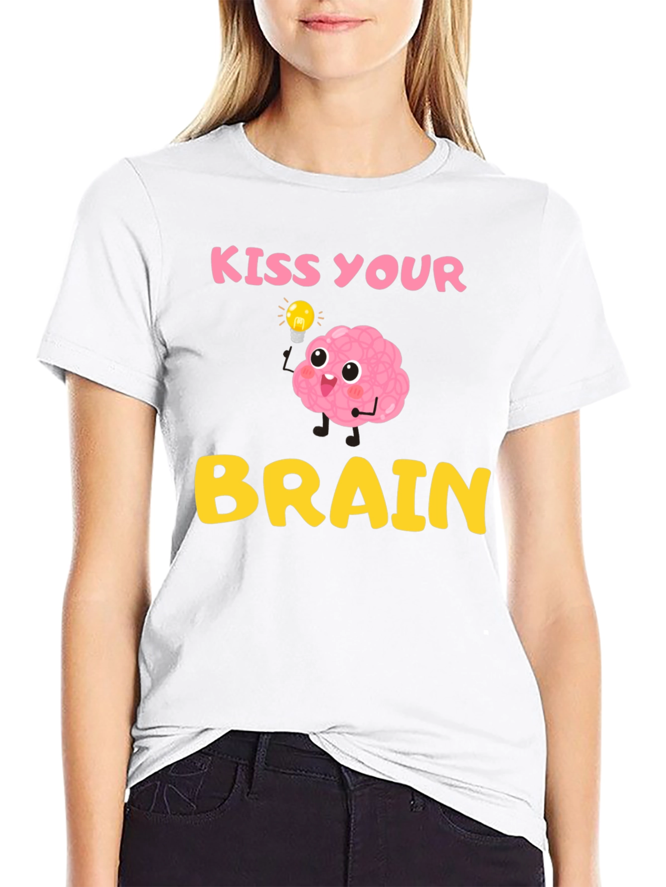 Black Kiss Your Brain T-Shirt - Funny Brain Cartoon Tee view 9