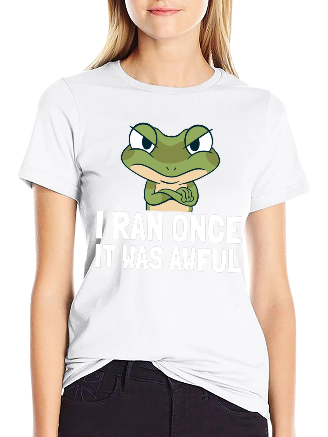 Black Funny Frog Graphic T-Shirt - "I Ran Once It Was Awful" view 9