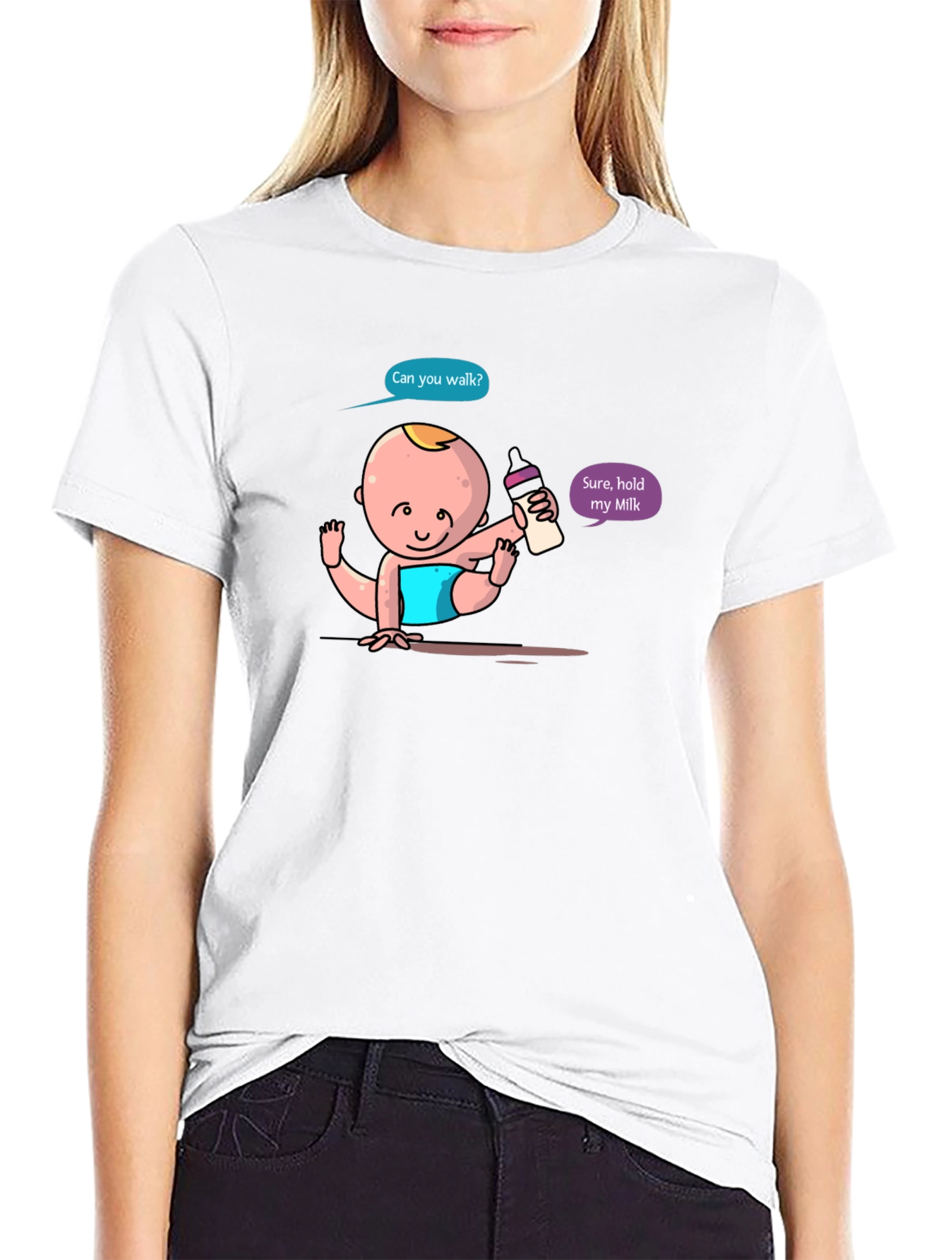 Black Funny Baby Cartoon Print Black T-Shirt view 9