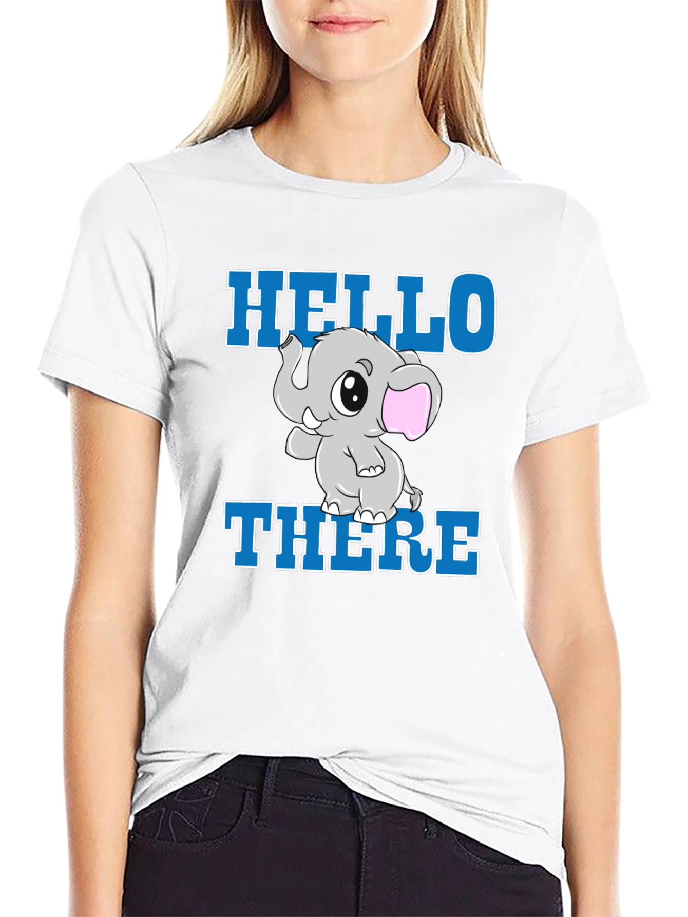 Black Cute Elephant Graphic T-Shirt - Hello There! view 9