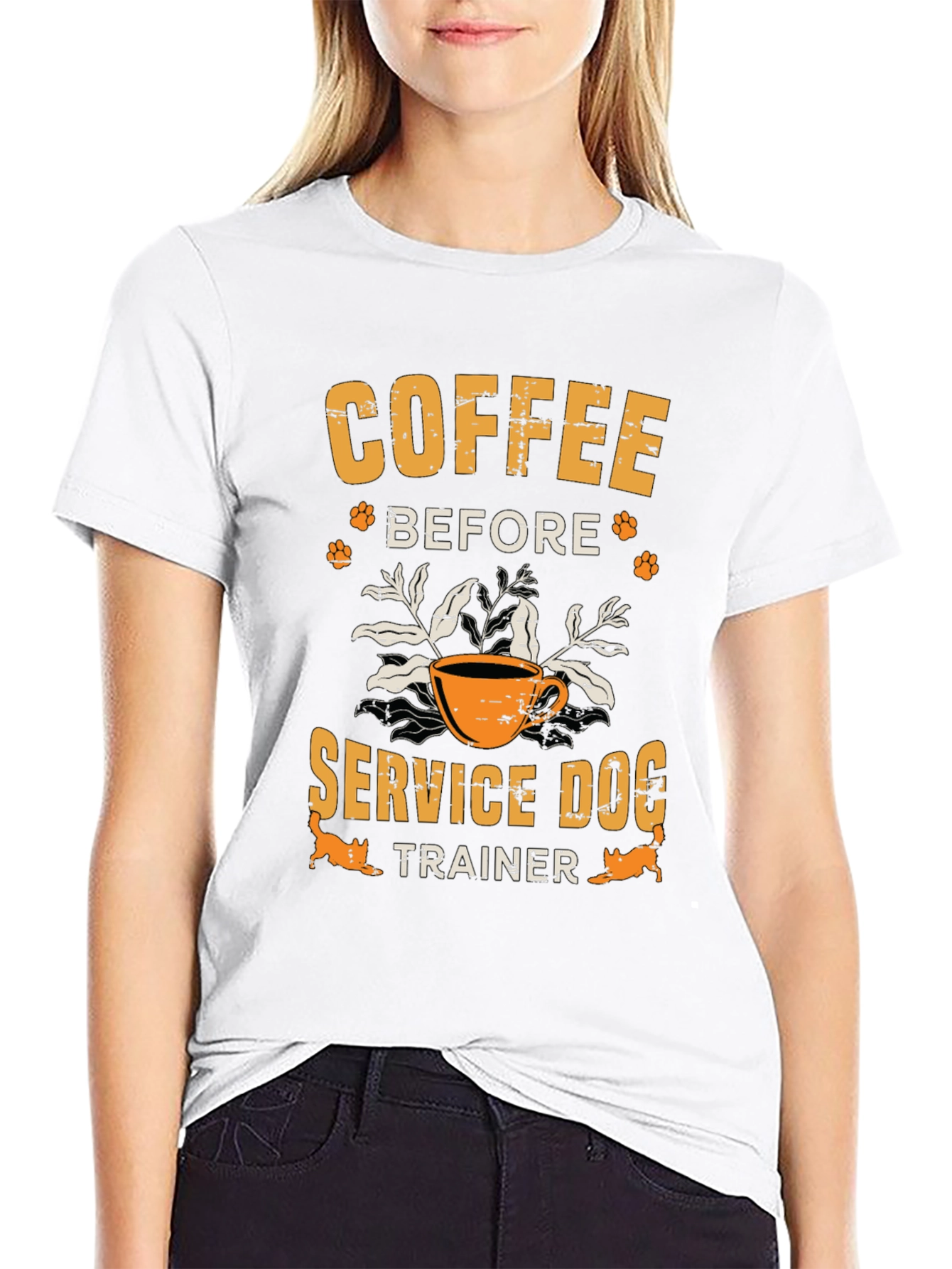 Black Coffee Before Service Dog Trainer T-Shirt view 9