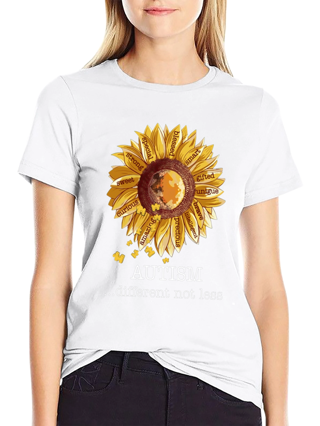 Black Autism Awareness Sunflower T-Shirt view 9