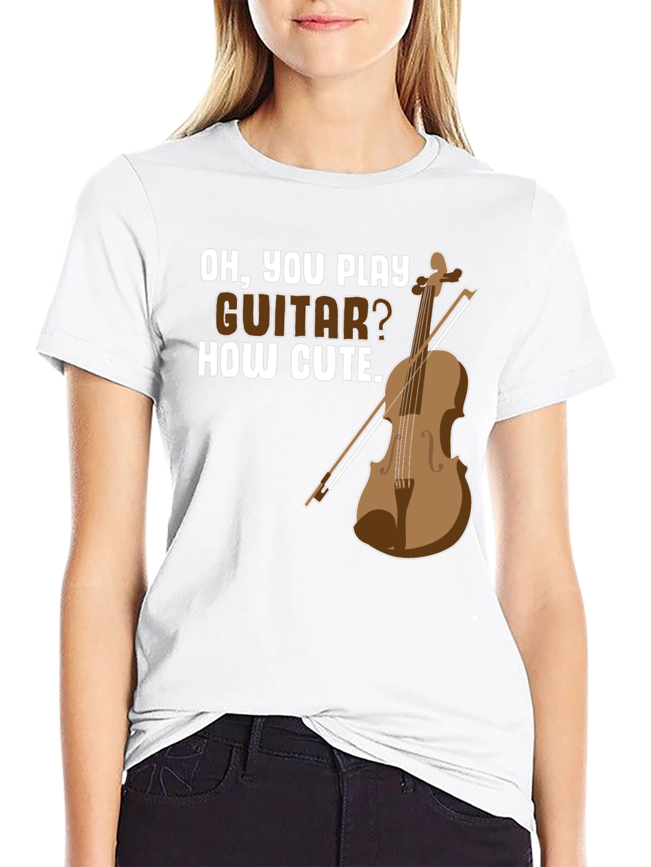 Black Funny Violin T-Shirt - Oh, You Play Guitar? How Cute. view 9