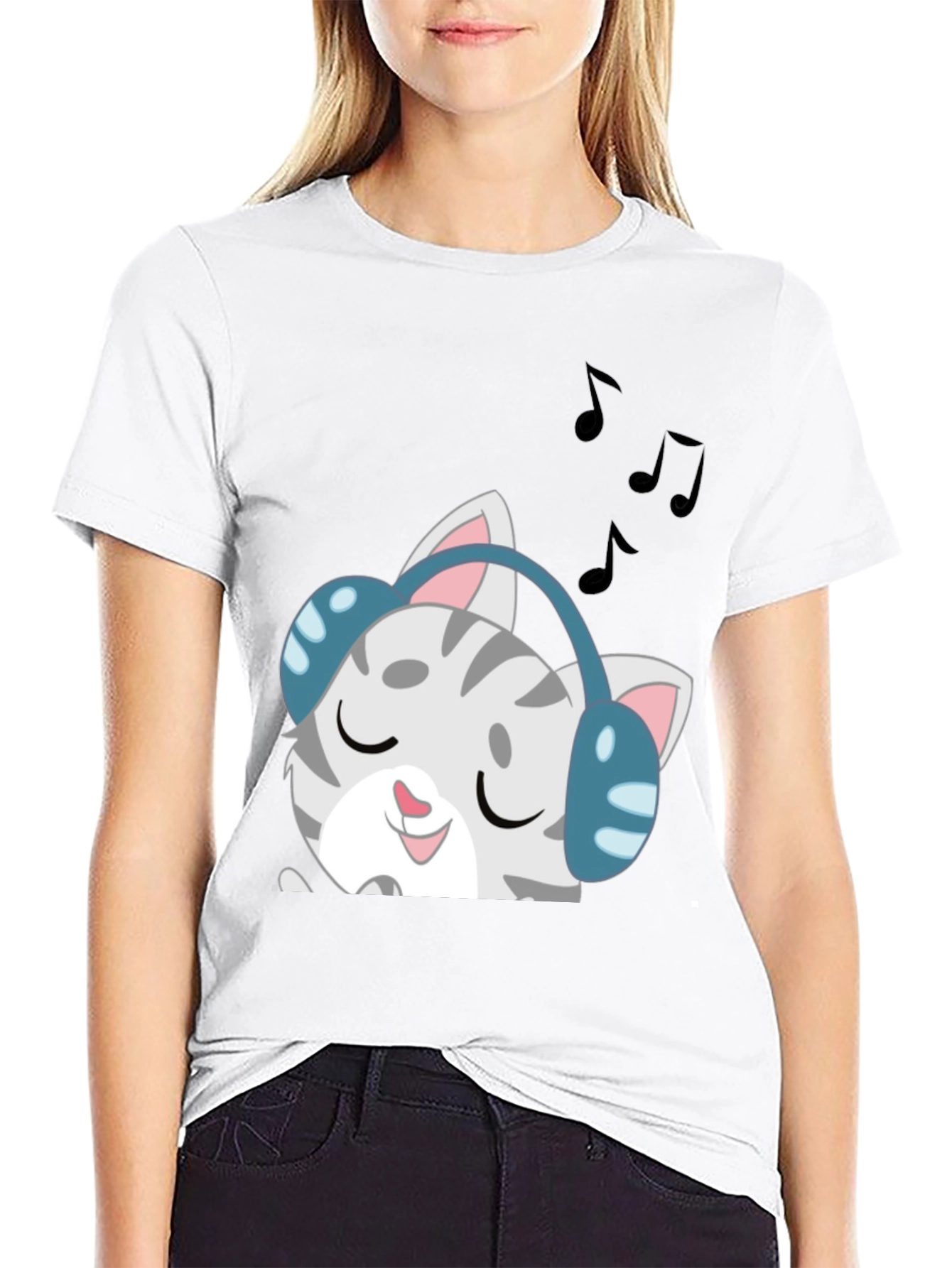 Black Cool Cat Headphones Graphic Tee - Black view 9