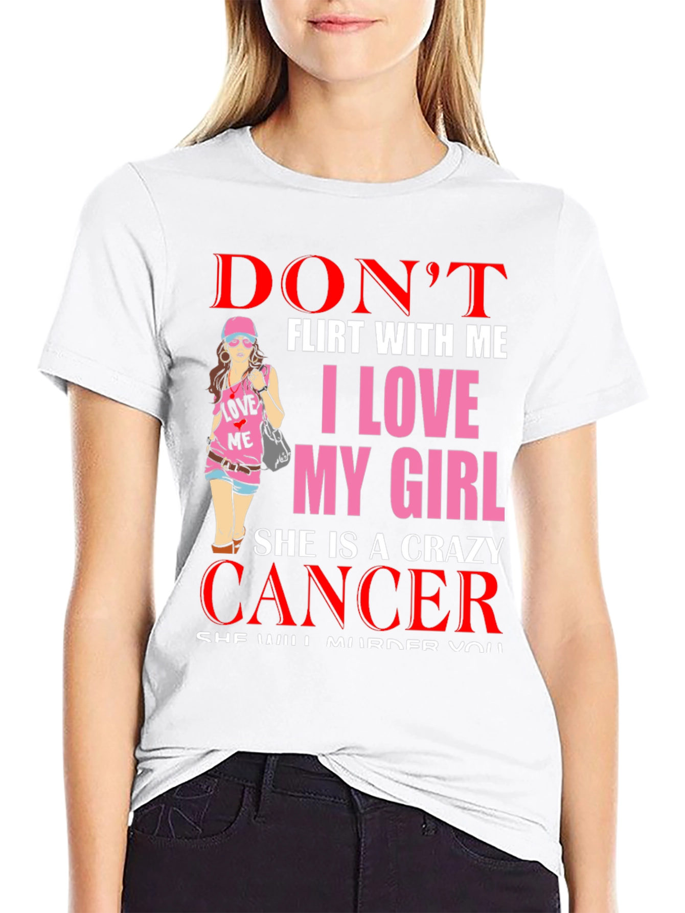 Black Don't Flirt Cancer Girl T-Shirt view 9