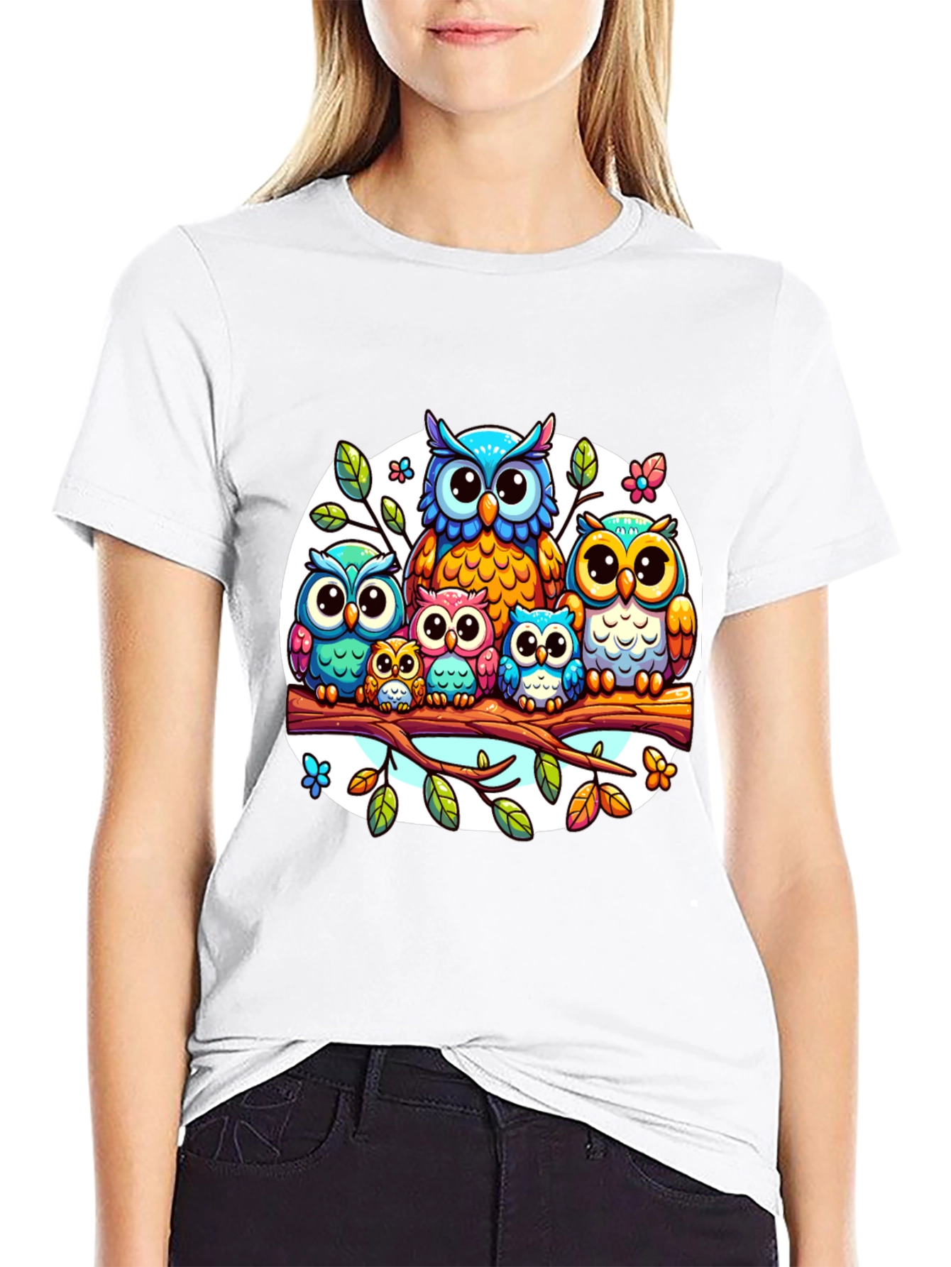 Black Cute Owl Family T-Shirt view 9