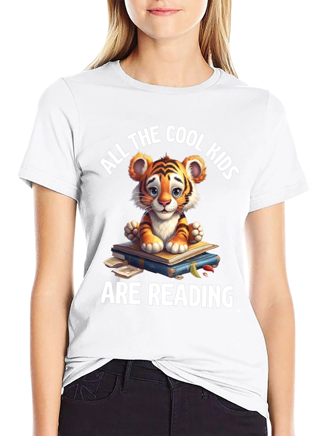 Black Cute Tiger Cub Reading T-Shirt view 9