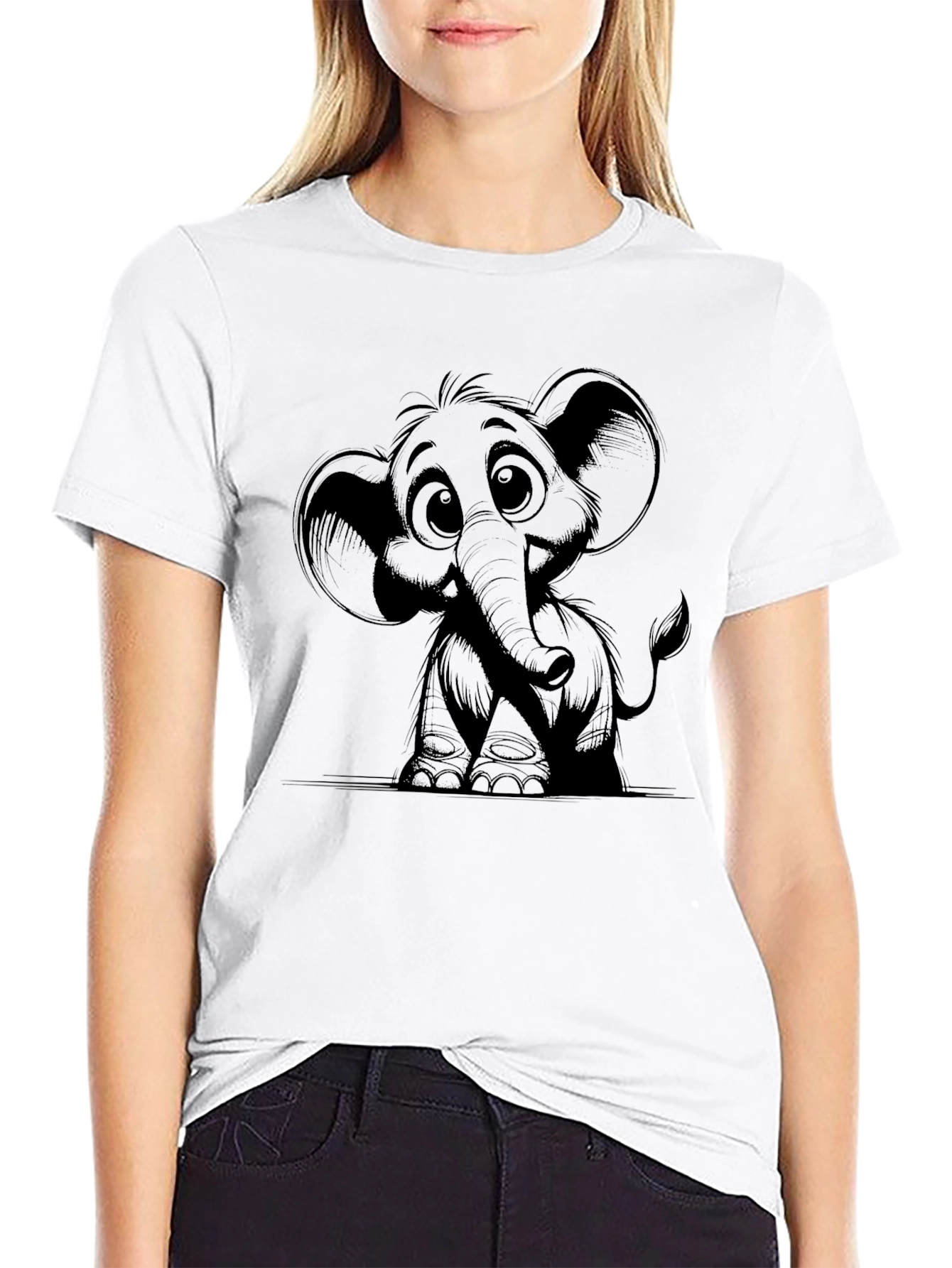 Black Cute Elephant Graphic Black T-Shirt view 9