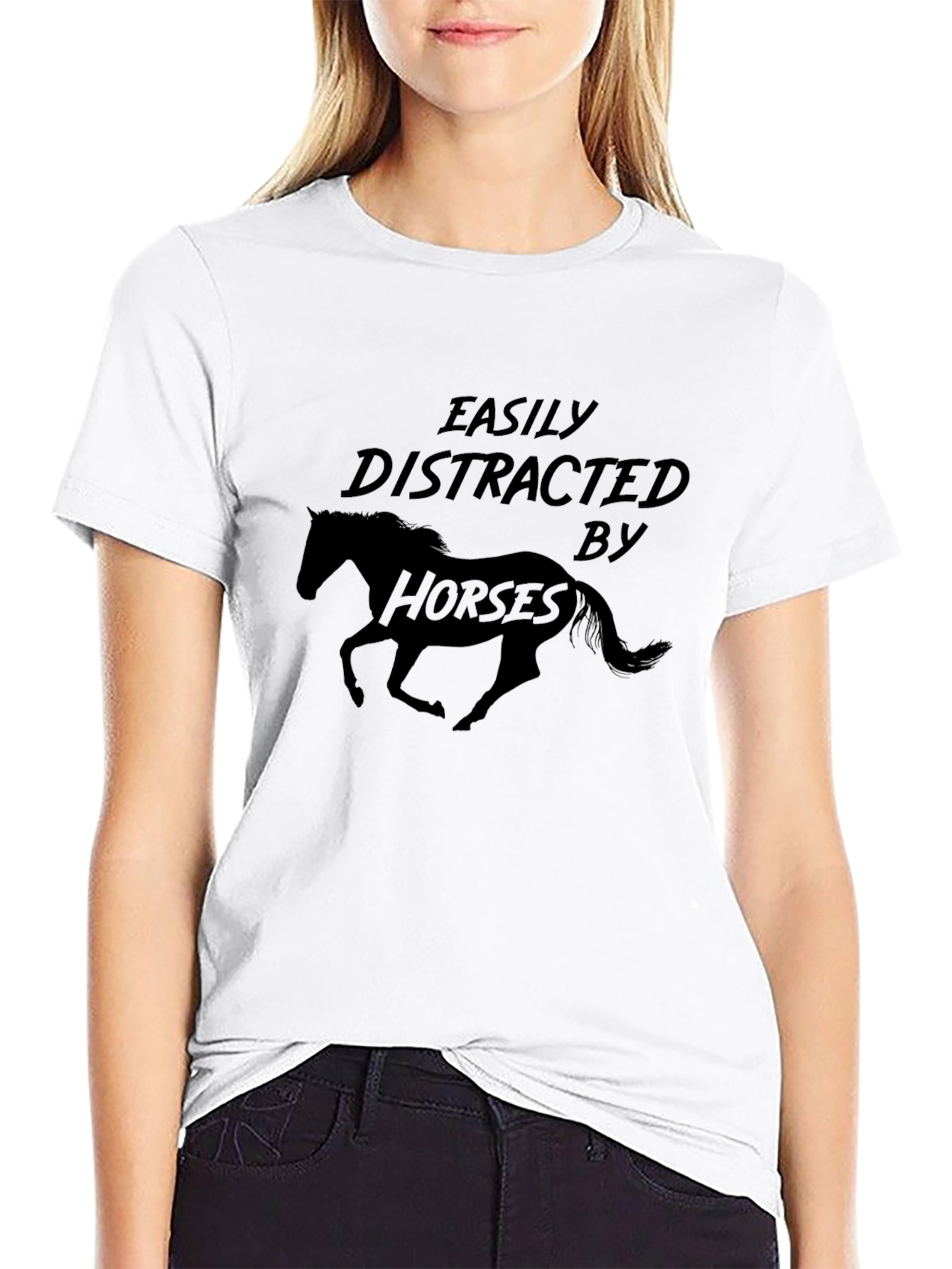 Black Easily Distracted By Horses Graphic Tee view 9