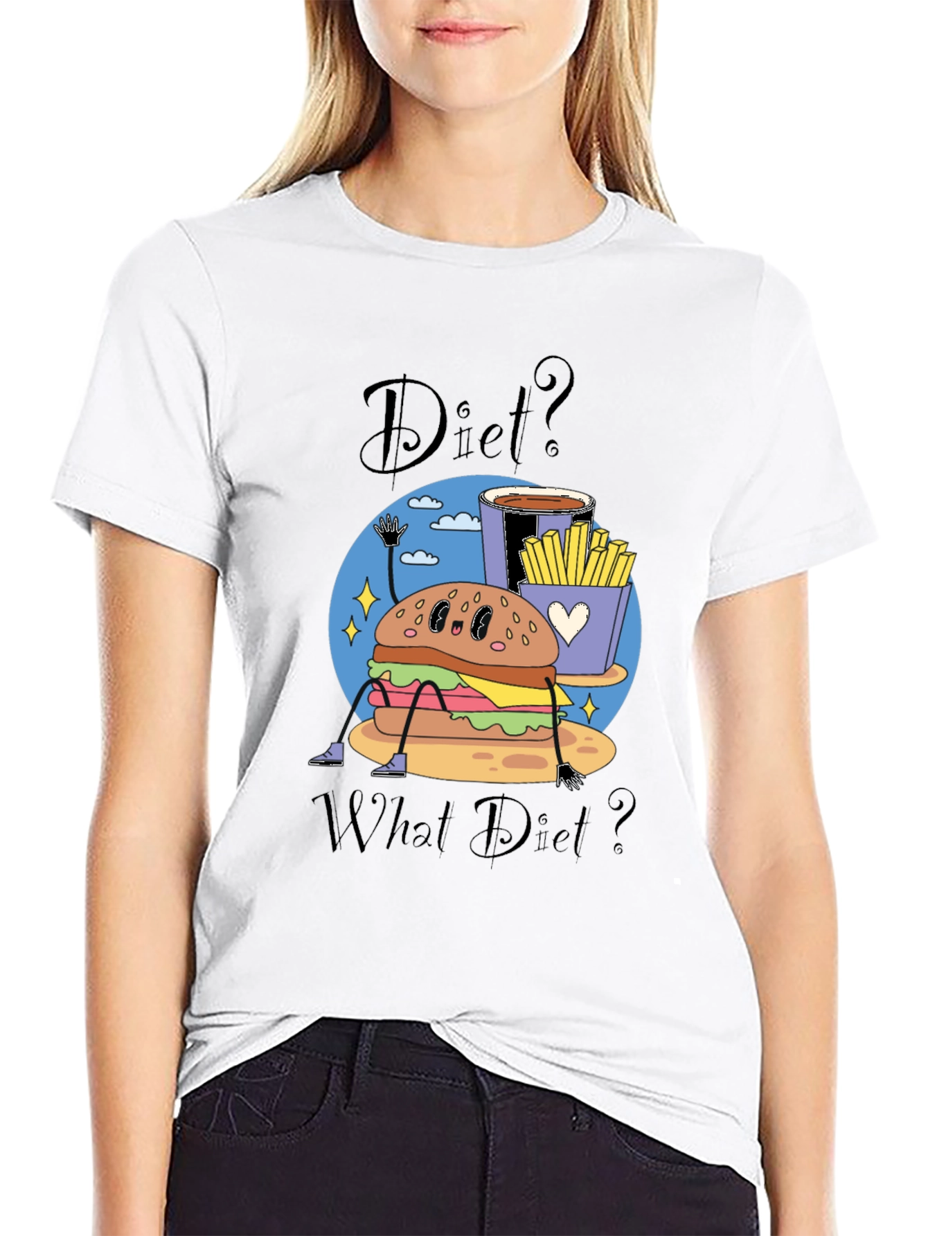 Black Diet? What Diet? Funny Cartoon Food T-Shirt view 9