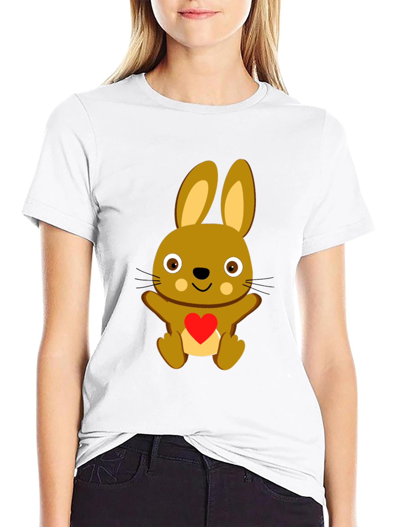 Black Cute Bunny Heart T-Shirt - Black view 9