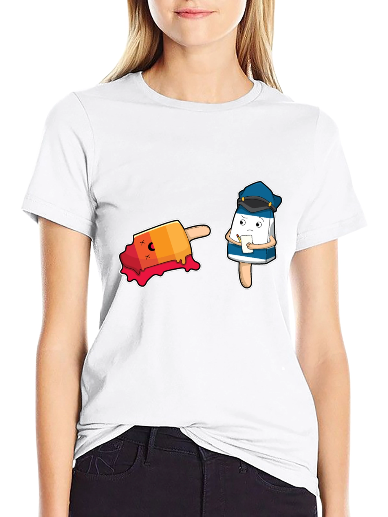 Black Funny Cartoon Ice Cream Police T-Shirt view 9