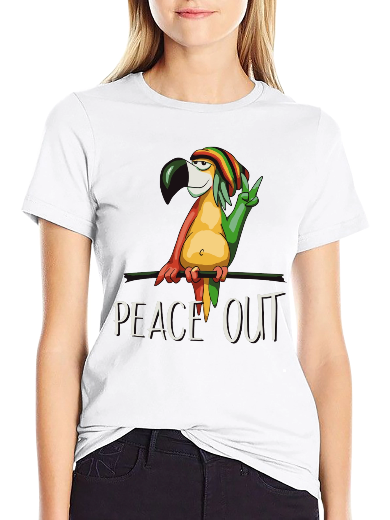 Black Peace Out Parrot Graphic T-Shirt view 9