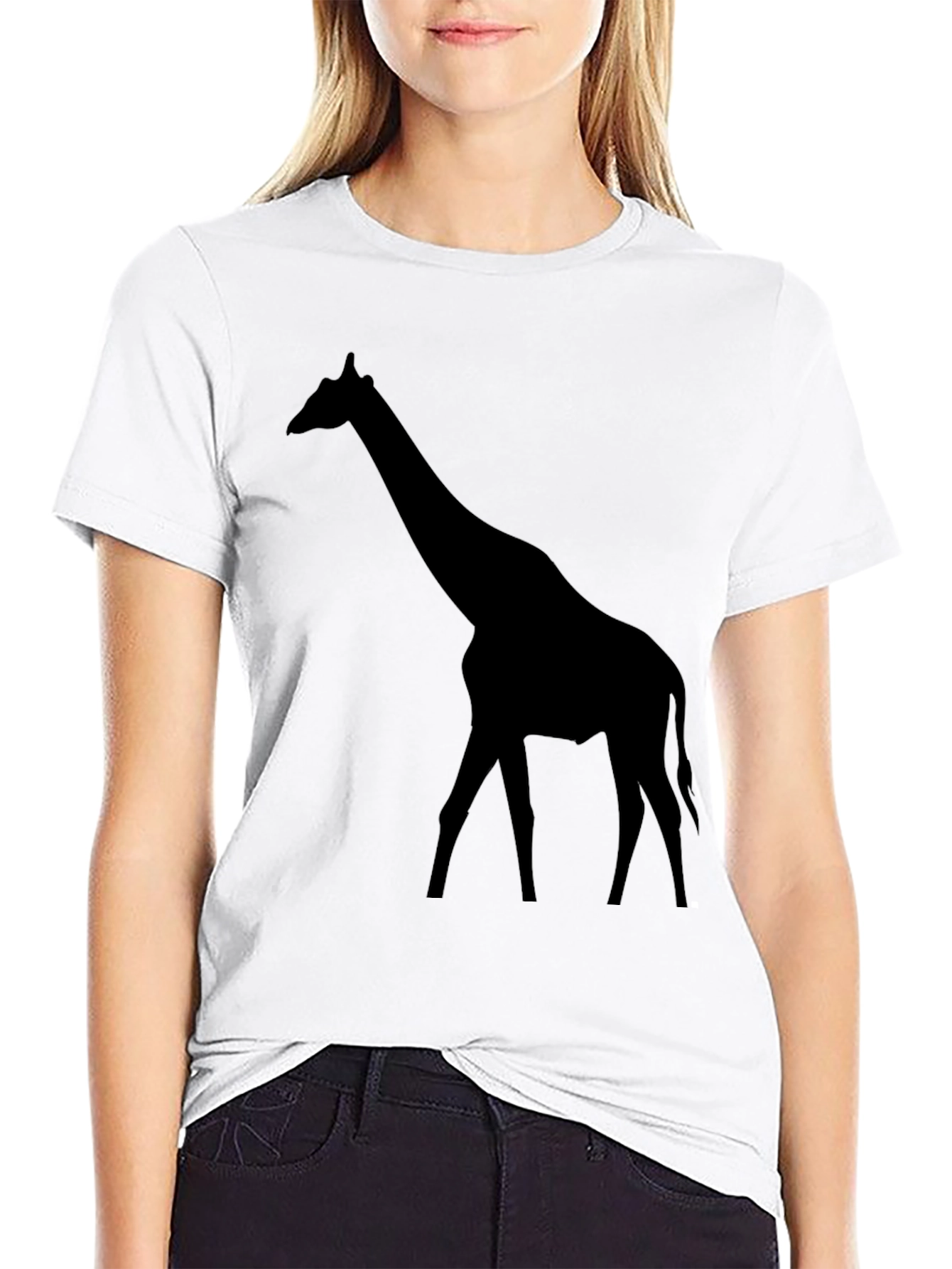 Black Giraffe Silhouette Black T-Shirt view 9