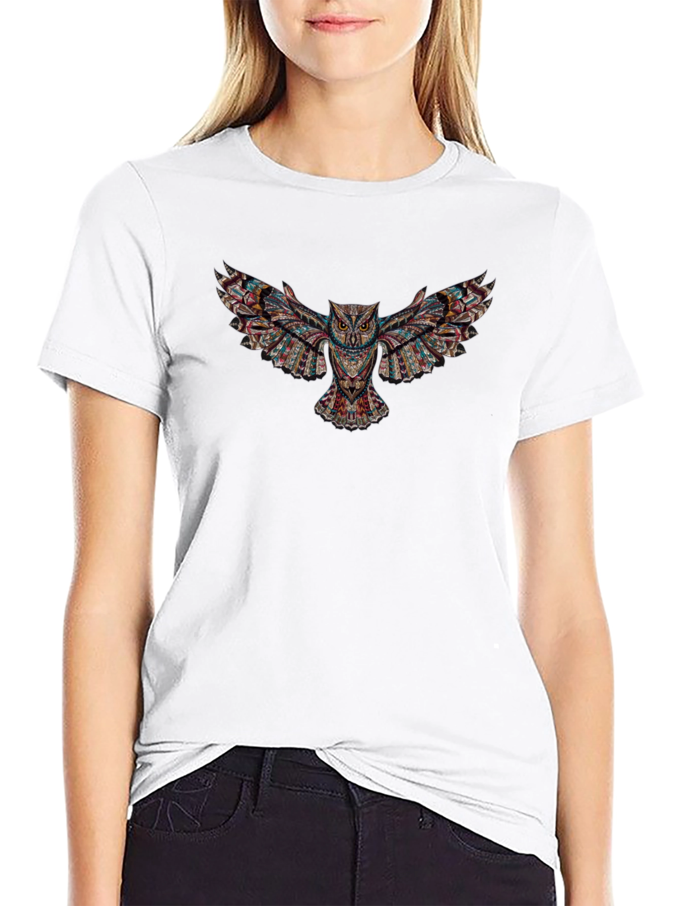 Black Owl Graphic Print Black T-Shirt view 9